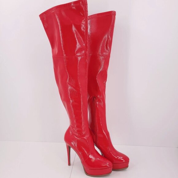 Thalia Sodi Silena Red Womens 8.5 M Over-The-Knee Platform Stiletto Boots NEW - Picture 1 of 16